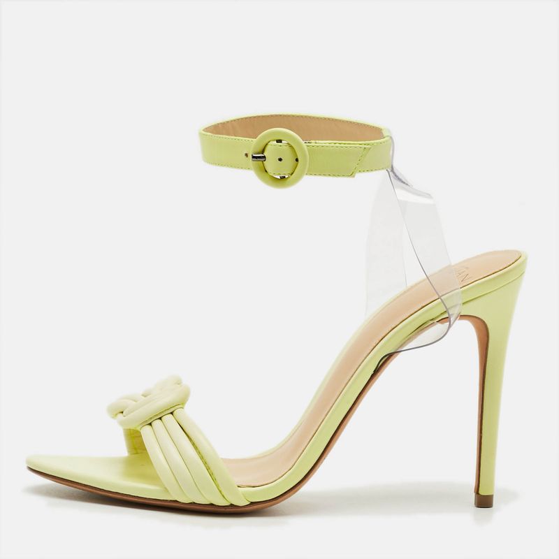 Alexandre Birman Vicky Vinyl Size 39.5 Green Leather And Pvc Sandals